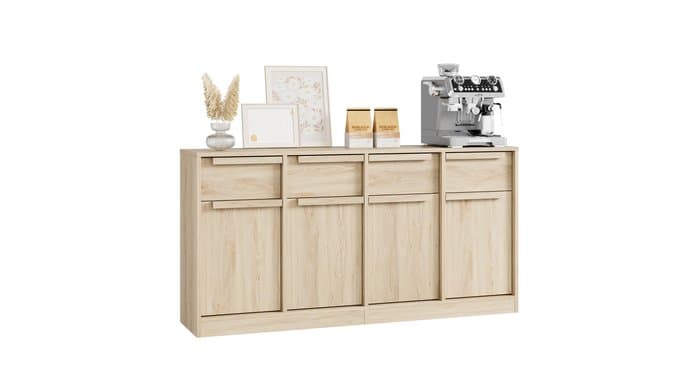 GarveeHome Sideboard Buffet Cabinet with 4 Drawers, 62.4 in Large Coffee Cabinet with Storage, Modern Storage Buffet Table for Kitchen Dining Room, Living Room (Pear Wood, 4 Doors & 4 Drawers)