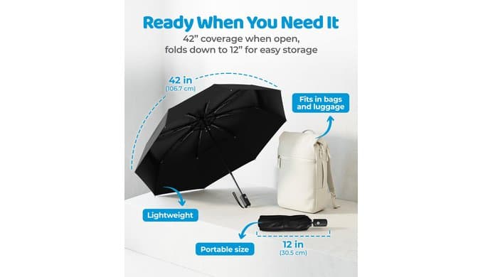 Rain-Mate Windproof Compact Umbrellas for Rain - Strong Reinforced Fiberglass Rib Design & Auto Open & Close - Portable Folding Travel Umbrella - Lightweight & Packable for Women & Men, Easy Collapse thumbnail 5