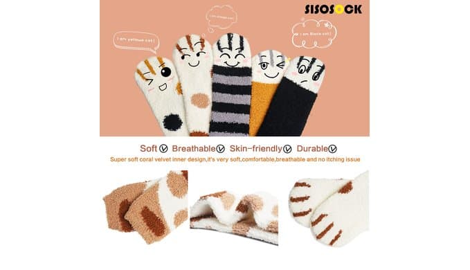 Fuzzy Socks for Women Cute Cat Paw 5 Pairs Winter Slipper Socks Girls Gifts thumbnail 4