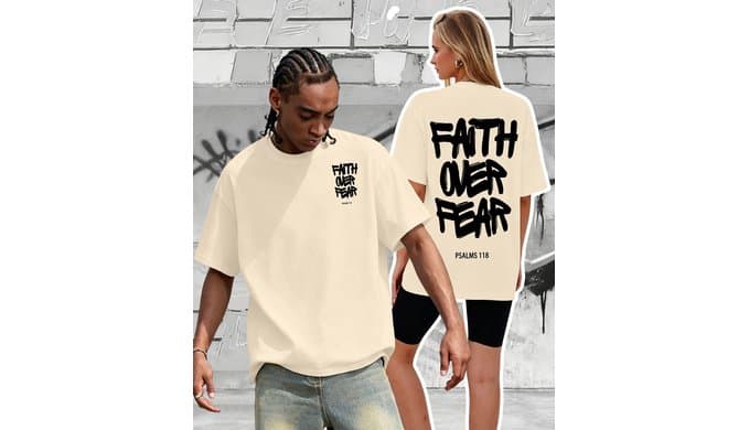 KESIHAN Faith Over Fear Shirt Mens Christian Jesus Graphic T Shirt thumbnail 4