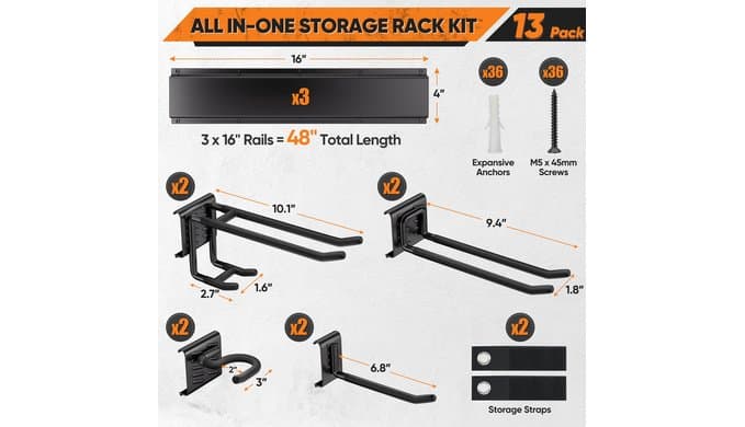 Garden Tool Organizer Wall Mount, 48 inches Tool Storage Rack with Adjustable Hooks, 600lbs Adjustable Heavy Duty Metal Hooks, Yard Shed Rack Holder System Hanging Rake Broom Mop, Father's day gifts thumbnail 3