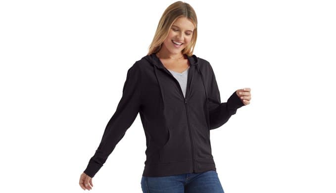 Hanes Women's Lightweight Full Zip Hoodie, Textured Cotton Zip Up, T-Shirt Hoodie thumbnail 3