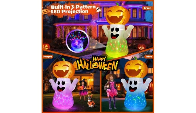 zukakii 5FT Halloween Inflatables Pumpkin Ghost Built-in 3-Pattern Colorful Flashing Light, Cute Halloween Blow Up Yard Decorations for Indoor Outdoor Home/Holiday/Party/Yard/Lawn (1PCS) thumbnail 2
