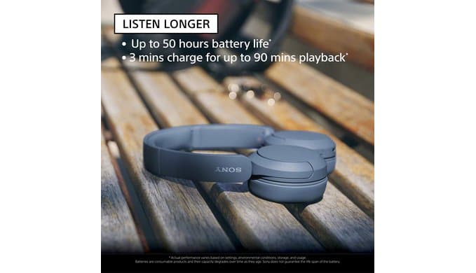 Sony WH-CH520 Wireless On-Ear Bluetooth Headphones with Microphone, Blue thumbnail 2