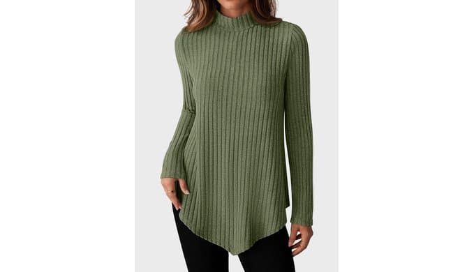 JUSTFASHIONNOW Mock Turtleneck Tops for Women Tunic Sweater Long Sleeve Top thumbnail 4