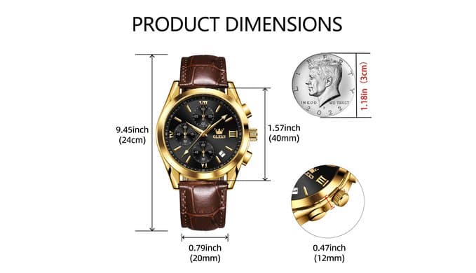 OLEVS Watch Men Leather Chronograph Waterproof Luxury Dress Analog Quartz thumbnail 4