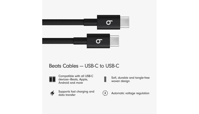 Beats USB-C to USB-C Woven Cable 2 Pack Fast Charging Durable/Tangle-Free Compatible Charger for Apple & Android Devices (1.5 m, 5 ft) - Bolt Black thumbnail 2