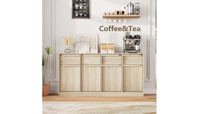 GarveeHome Sideboard Buffet Cabinet with 4 Drawers, 62.4 in Large Coffee Cabinet with Storage, Modern Storage Buffet Table for Kitchen Dining Room, Living Room (Pear Wood, 4 Doors & 4 Drawers) thumbnail 5