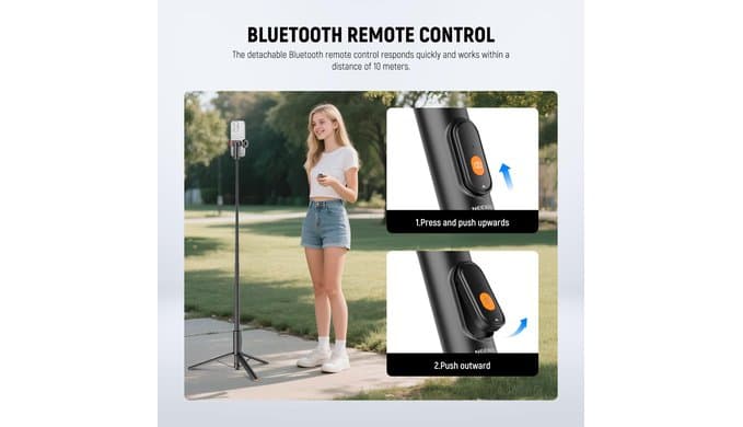 NEEWER 57.9" Selfie Stick Tripod Compatible with iPhone Samsung Android, Metal Portable Lightweight Travel Cell Phone Stand with Phone Holder Mount & Remote for Video Recording Filming, PA992 Black thumbnail 4