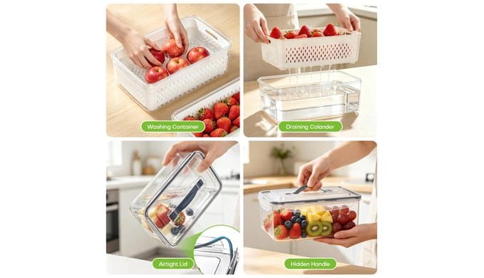 10Pack Fruit Storage Containers for Fridge with Colander and Lids thumbnail 5