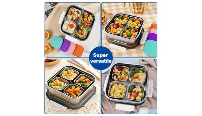 Set of 2 Stainless Steel Conntainers with Lids 5 Pack,Large Stainless Steel Container(1.5qt) and Set of 4 Snack Containers,Convenient to Carry,Suitable for Picnics and Travel thumbnail 4