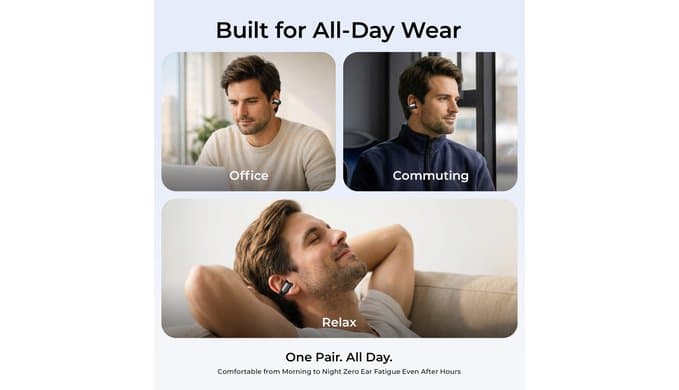 LC-dolida Open-Ear Wireless Earbuds with Smart LED Display Case, Clip On Earbuds All-Day Comfort & Situational Awareness, Case Control for Volume, EQ, Music, Find My Earbuds & Camera, Timer (Black) thumbnail 4