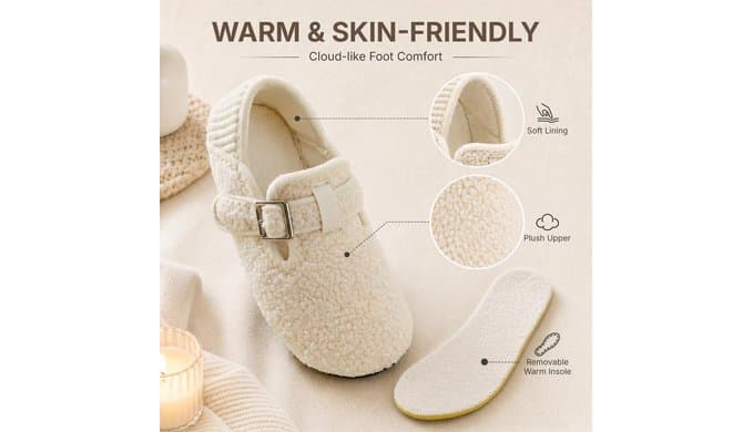 Slippers for Women Men – Adjustable Wide Diabetic House Slippers Comfy Fuzzy Teddy Fleece Slipper Socks Slip on House Shoes Non-Slip Indoor Outdoor for Home Travel Yoga Hospital thumbnail 3