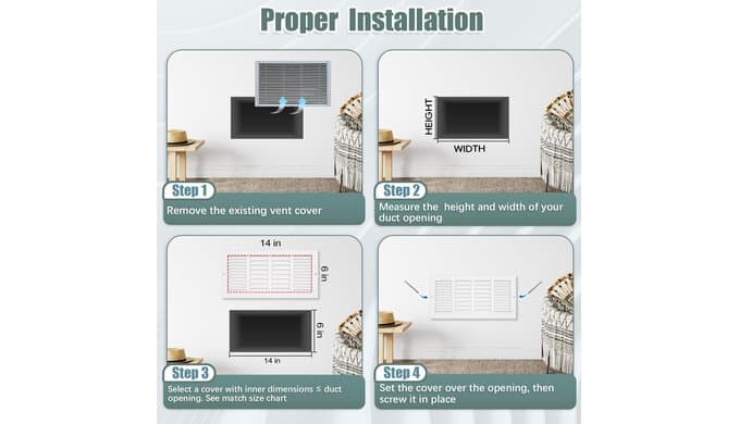 14x6 Air Return Vent Cover, White Heavy-Duty Steel Return Air Grille,2-Pack thumbnail 5