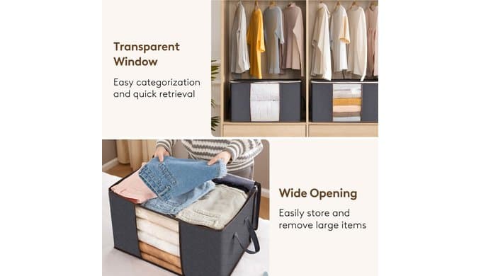 Lifewit 6 Pack Clothes Storage Bins with Lids, Foldable Blanket Storage Bags with Zippers, Clear Window and Reinforced Handles, Closet and Organization for Clothing, Sweater, Comforter, Bedding thumbnail 5