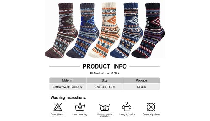 Womens Socks 5 Pairs Wool Warm Cotton Thick Vintage Socks Gifts For Women thumbnail 4