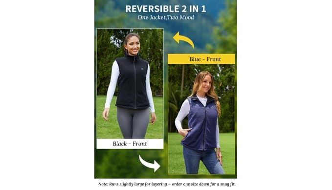 Reversible Heated Vest for Women with 12V Battery, Electric Rechargeable Fleece Heating Jacket for Outdoor Camping,Car thumbnail 2
