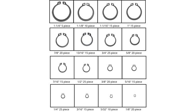 NEIKO 50458A Snap Ring Shop Assortment | 300 Piece Retaining Ring Set | 18 Sizes (1/8" - 1-1/4") | Heat-Treated Hardened Steel | Secure Parts on Grooved Shafts, Pins, Studs, etc. thumbnail 4