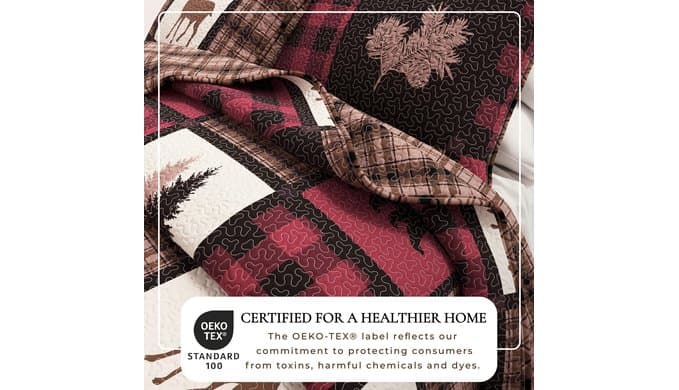 Great Bay Home Lodge Quilt Set - 3-Piece Full/Queen Size Rustic Bedding Set - Lightweight, All-Season, Reversible Bedspread (Red/Black) thumbnail 2