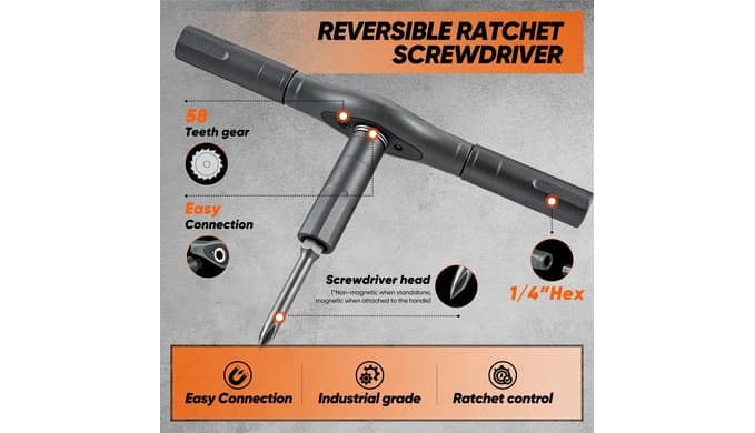 Saker 42-in-1 Magnetic Ratchet Screwdriver Set With T-Handle Grey thumbnail 4