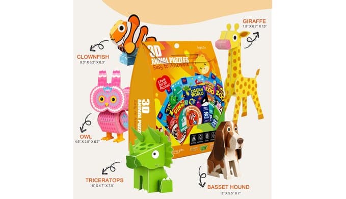 3D Animal Puzzles for Ages 3-8, 5 Pack DIY Art Craft Kits thumbnail 5