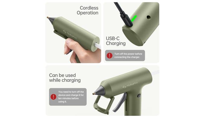 Tilswall Cordless Hot Glue Gun W106s with Rechargeable 2Ah Green thumbnail 4