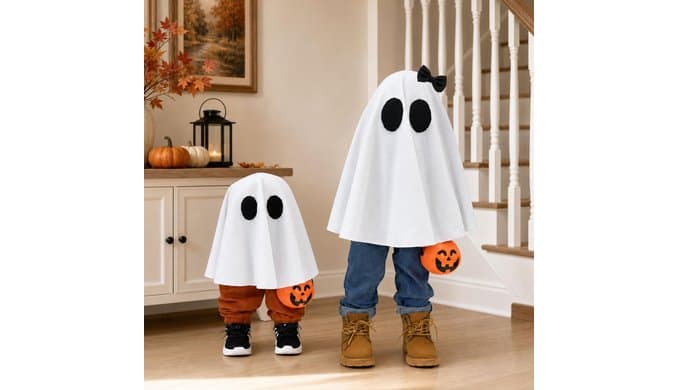 Halloween Decorations - 2 Pack Cute Standing Ghosts with Pumpkin Buckets - Scary Ghost Halloween Party Decoration for Indoor Outdoor Porch Yard Mantel Entryway Home Decor