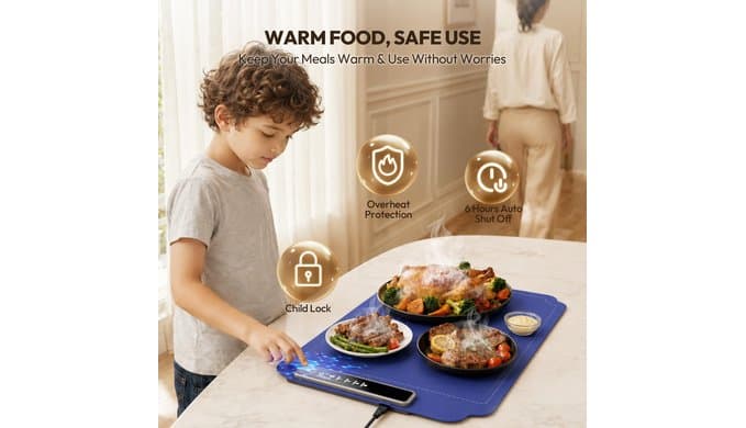 Warming Mat for Food, Electric Warmer Mat with Heat Resistant Pad thumbnail 3