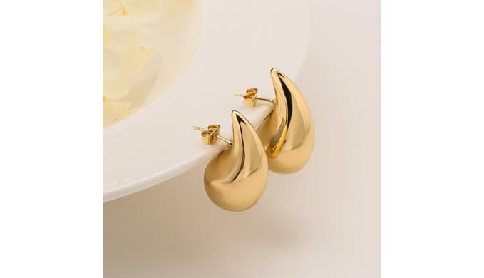 Chunky 14K Gold Plated Hoop Earrings for Women, Lightweight Waterdrop Hollow Open Hoops, Hypoallergenic Dupes Earrings thumbnail 5