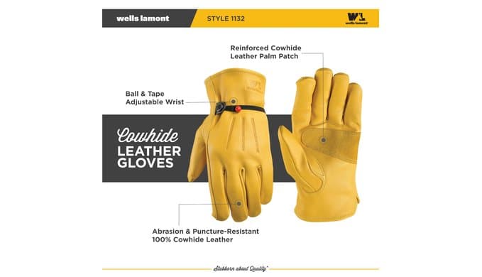 Wells Lamont Work Gloves Men and Women, Cowhide Leather Work Gloves, Adjustable Wrist thumbnail 2