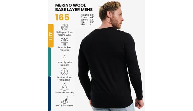 100% Merino Wool Base Layer Mens - Long Sleeve Thermal Shirts with Socks thumbnail 2