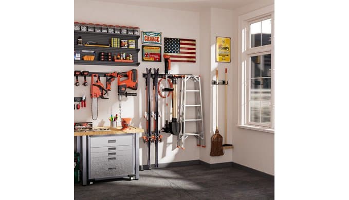 Garden Tool Organizer Wall Mount, 48 inches Tool Storage Rack with Adjustable Hooks, 600lbs Adjustable Heavy Duty Metal Hooks, Yard Shed Rack Holder System Hanging Rake Broom Mop, Father's day gifts thumbnail 2