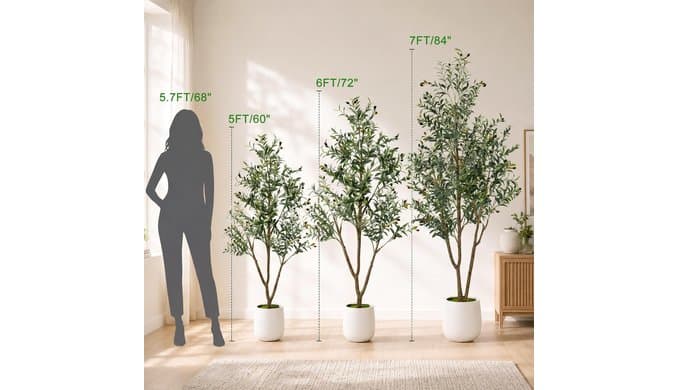 7FT Artificial Olive Tree with Lights & Planter, Tall Faux Olive Plant thumbnail 4