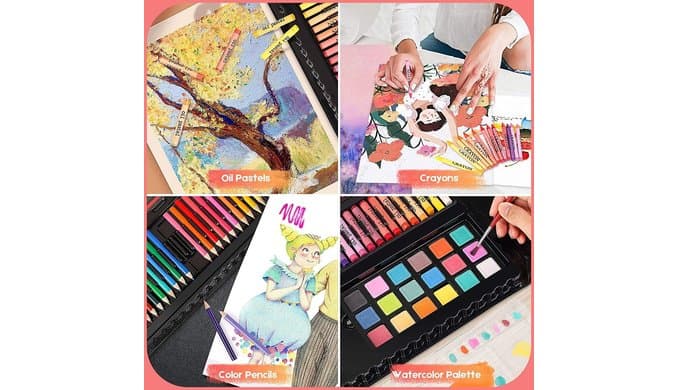Art Supplies,297 Pack Art Set Drawing Kit for Girls Boys Artist, Deluxe Gift Art Box with Trifold Easel,Includes Oil Pastels, Colored Pencils, Coloring Book, Scissors, Apron,Origami Paper 40 Sheets thumbnail 3