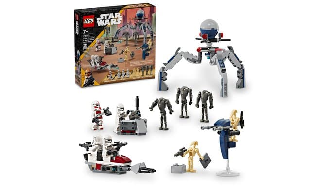 LEGO Star Wars Clone Trooper & Battle Droid Battle Pack Set for Kids, Buildable Toy Speeder Bike Vehicle, Tri-Droid and Defensive Post, Collectible, Gift for Boys and Girls Aged 7 and Up, 75372 thumbnail 1