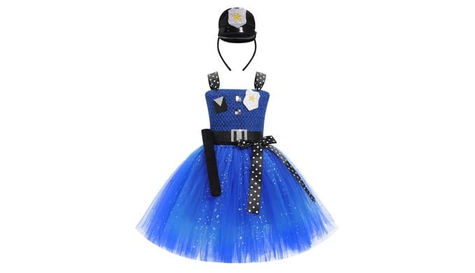 IMEKIS Girls Halloween Costume Blue Sparkly Tulle Tutu Dress with Headband Toddler Kids Police Cosplay Outfit 2-12T