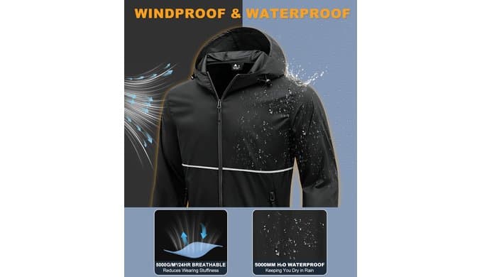 ZITY Men's Rain Jacket Waterproof Lightweight Packable Raincoat thumbnail 2