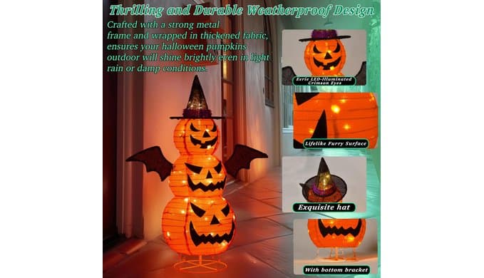 3FT-Halloween Decorations Outdoor – 37 Inch Collapsible Pumpkin Man with 40 LED Lights, Stretchable Pop Up Jack-o'-Lantern for Yard, Garden, Porch, Party Decor thumbnail 3