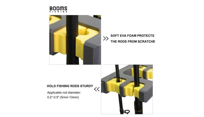 Booms Fishing Rod Holder for Garage: Wall Mount Fishing Pole Holders for Garage | Fishing Rod Rack Holds Up to 10 Rods, Vertical/Horizontal/Ceiling Fishing Pole Racks, WV4 Gray + Yellow thumbnail 5