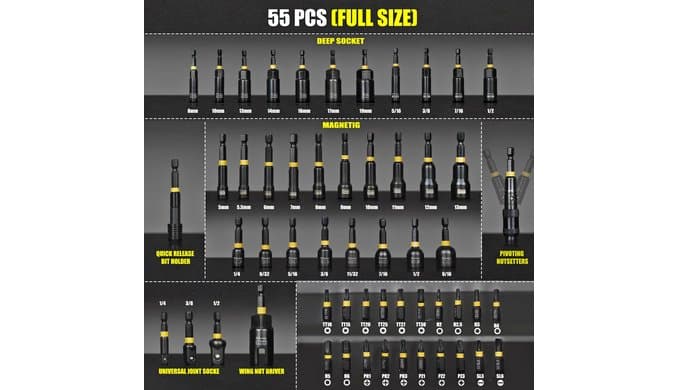 55PCS Impact Nut Driver Set, Magnetic SAE/Metric Deep Nut Drivers thumbnail 3