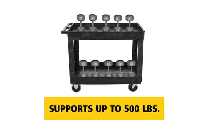 Rubbermaid Commercial Products 2-Shelf Utility/Service Cart, Medium, Lipped Shelves, Standard Handle, 500 lbs. Capacity, for Warehouse/Garage/Cleaning/Manufacturing/Maintenance thumbnail 5
