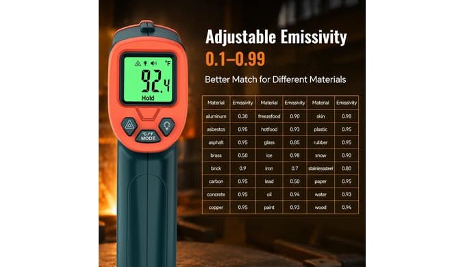 Infrared Thermometer Laser Temperature Gun, Adjustable Emissivity thumbnail 5