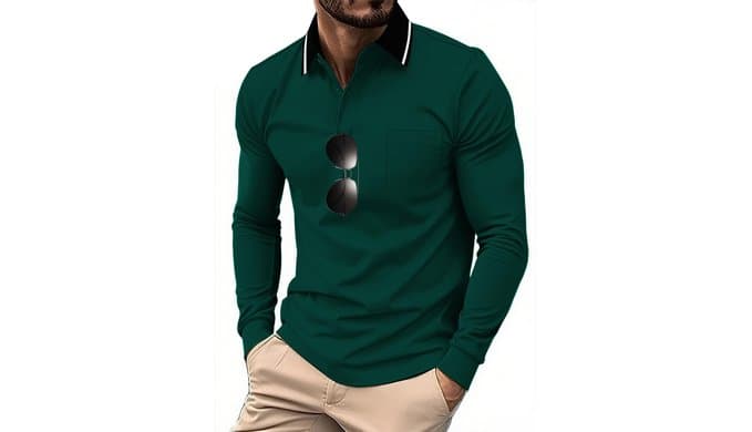 ZITY Men Polo Shirts Long Sleeve with Pocket Golf Shirts thumbnail 2