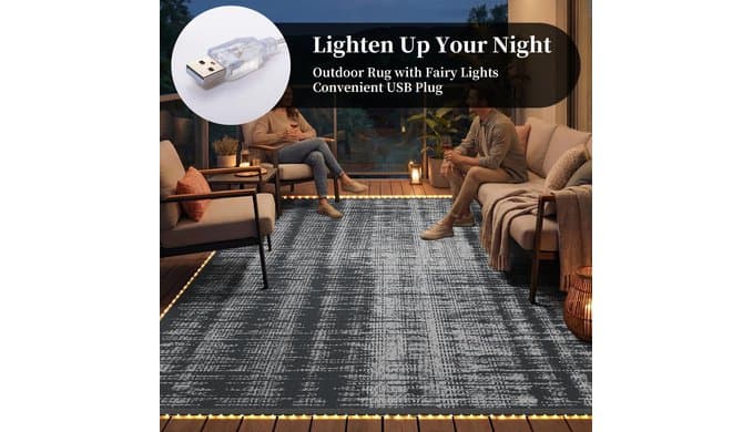 MontVoo Outdoor Rug Waterproof 6x9 ft with Strip Lights Outdoor Patio Rug Mat Reversible Plastic Straw Rug Outside Outdoor Rug for RV Camping Picnic Balcony Backyard thumbnail 2