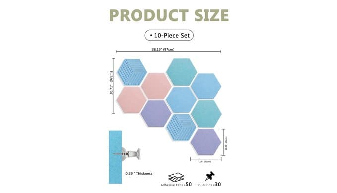 Hexagon Cork Board Tiles for Office Walls Decor 10 Pack 11.81" X 10.24" thumbnail 3