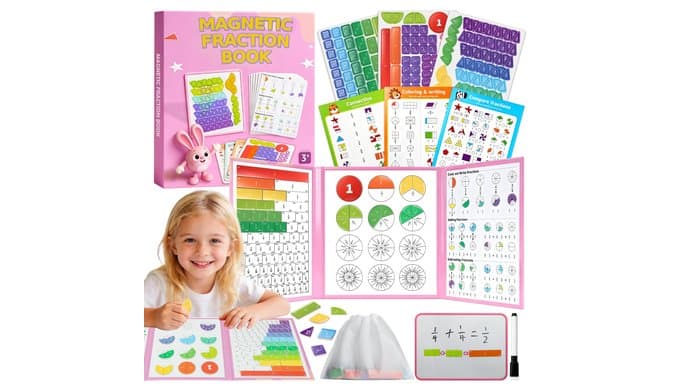 Magnetic Fraction Playbook for Kids 6-12, Visual Fraction Tiles