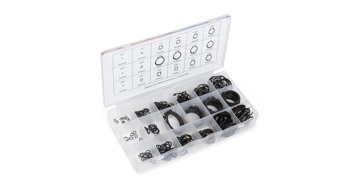 NEIKO 50458A Snap Ring Shop Assortment | 300 Piece Retaining Ring Set | 18 Sizes (1/8" - 1-1/4") | Heat-Treated Hardened Steel | Secure Parts on Grooved Shafts, Pins, Studs, etc.