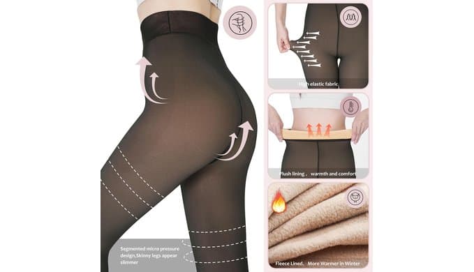 Fleece Lined Tights Women, Warm Pantyhose leggings Women,Fake Translucent Thermal Skin Colored Tights for Winter thumbnail 3