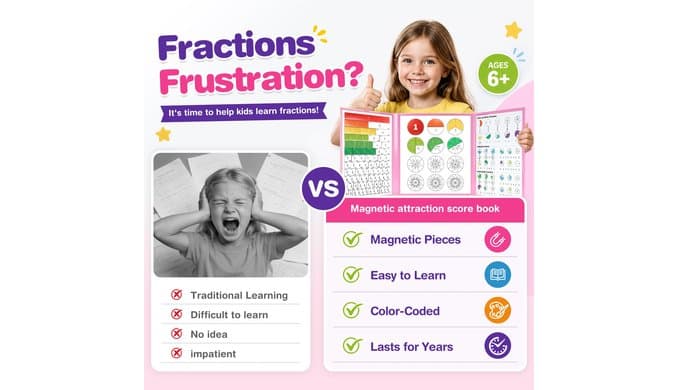 Magnetic Fraction Playbook for Kids 6-12, Visual Fraction Tiles thumbnail 2