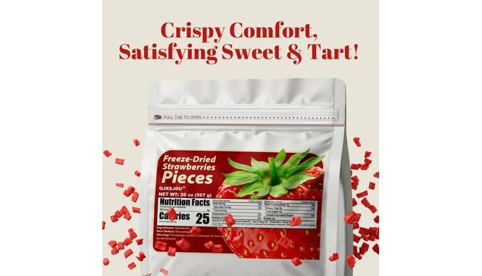 20oz Freeze Dried Strawberries Pieces, No Sugar & Additives Dry Fruit Snack thumbnail 3